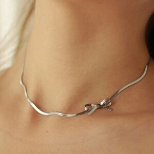 Silver Plated Stainless Steel Bow Choker Necklace